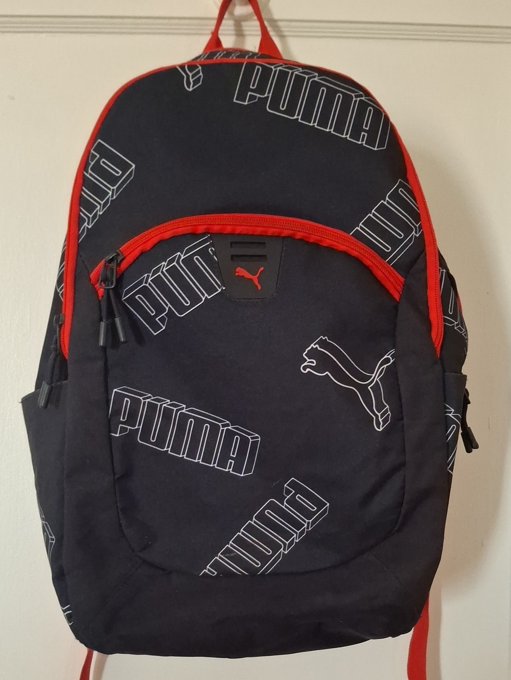 Puma Black Backpack with Red Accents and White Logo Print